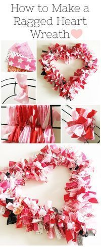 Valentine's Day Crafts with fabric: How to make a ragged heart wreath